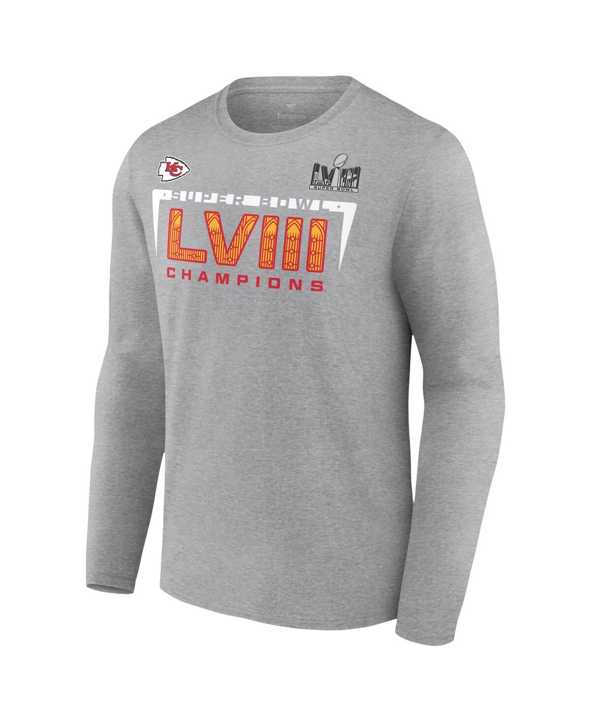 Men's FanaticsKansas City Chiefs Super Bowl Lviii Champions Counting Points Score Long Sleeve T-shirt - Heather Charcoal