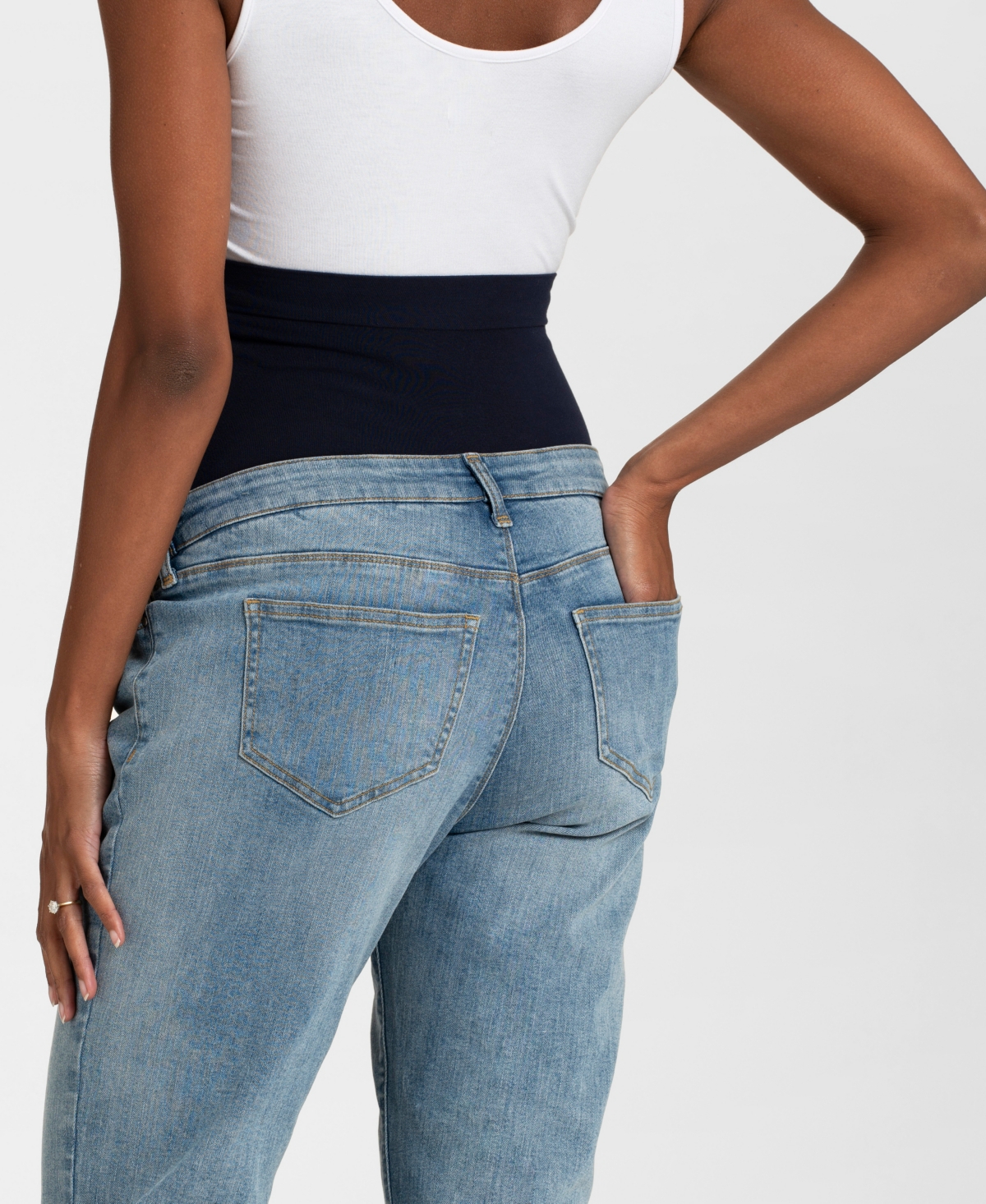 Shop Seraphine Women's Cotton Tapered Maternity Jeans In Light Blue