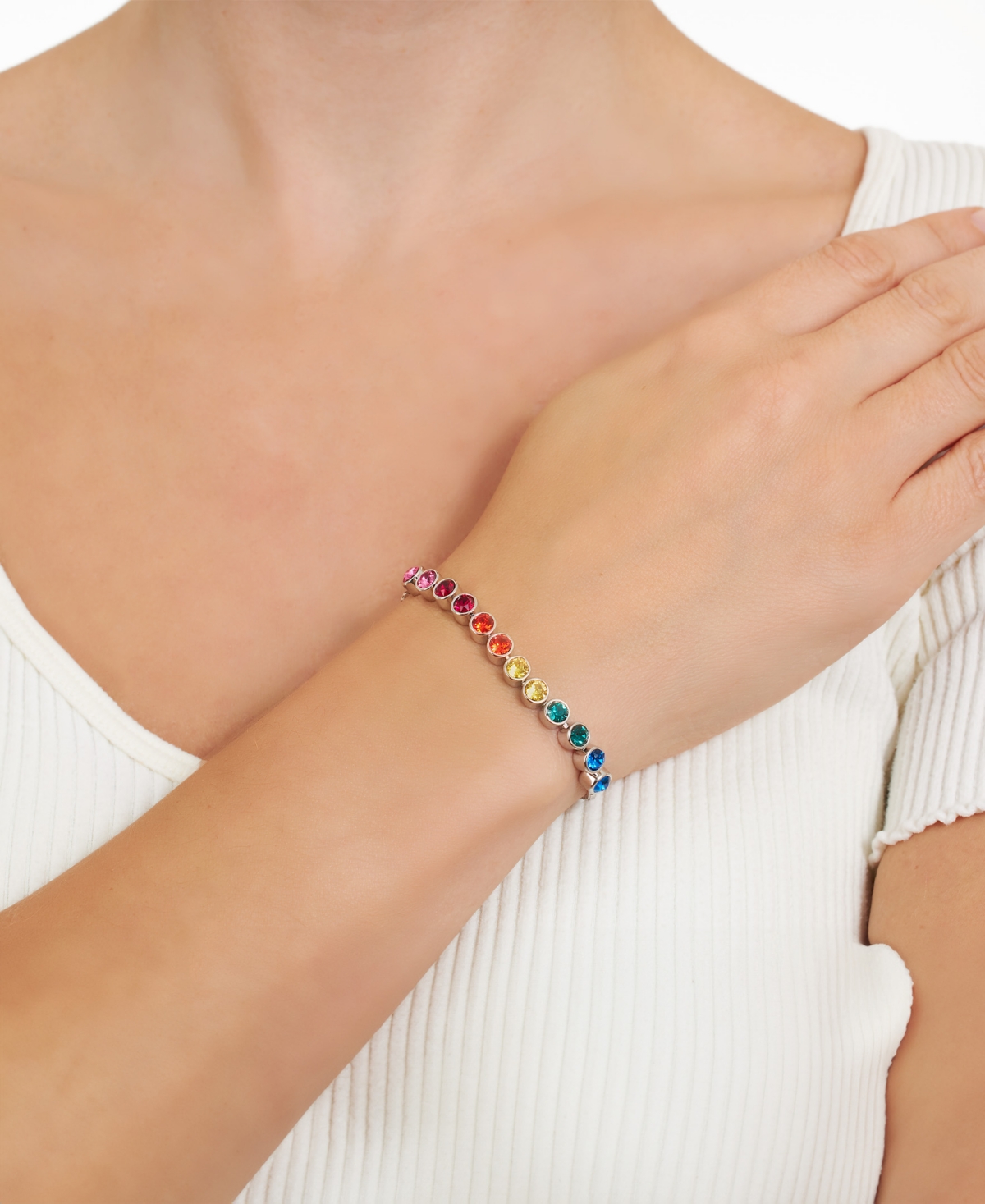 Women'sCrystal Bezel Set Adjustable Bracelet - Rainbow
