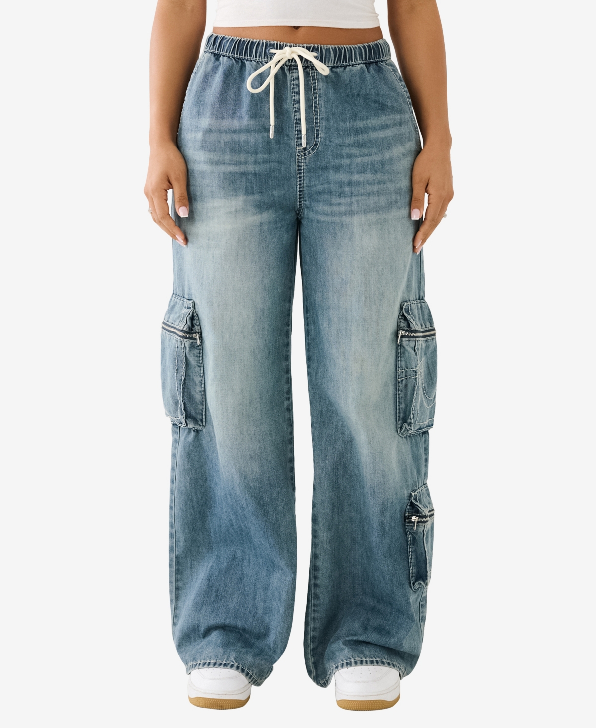 Shop True Religion Women's Jessie Super Baggy Big T Cargo Jeans In Medium Wash