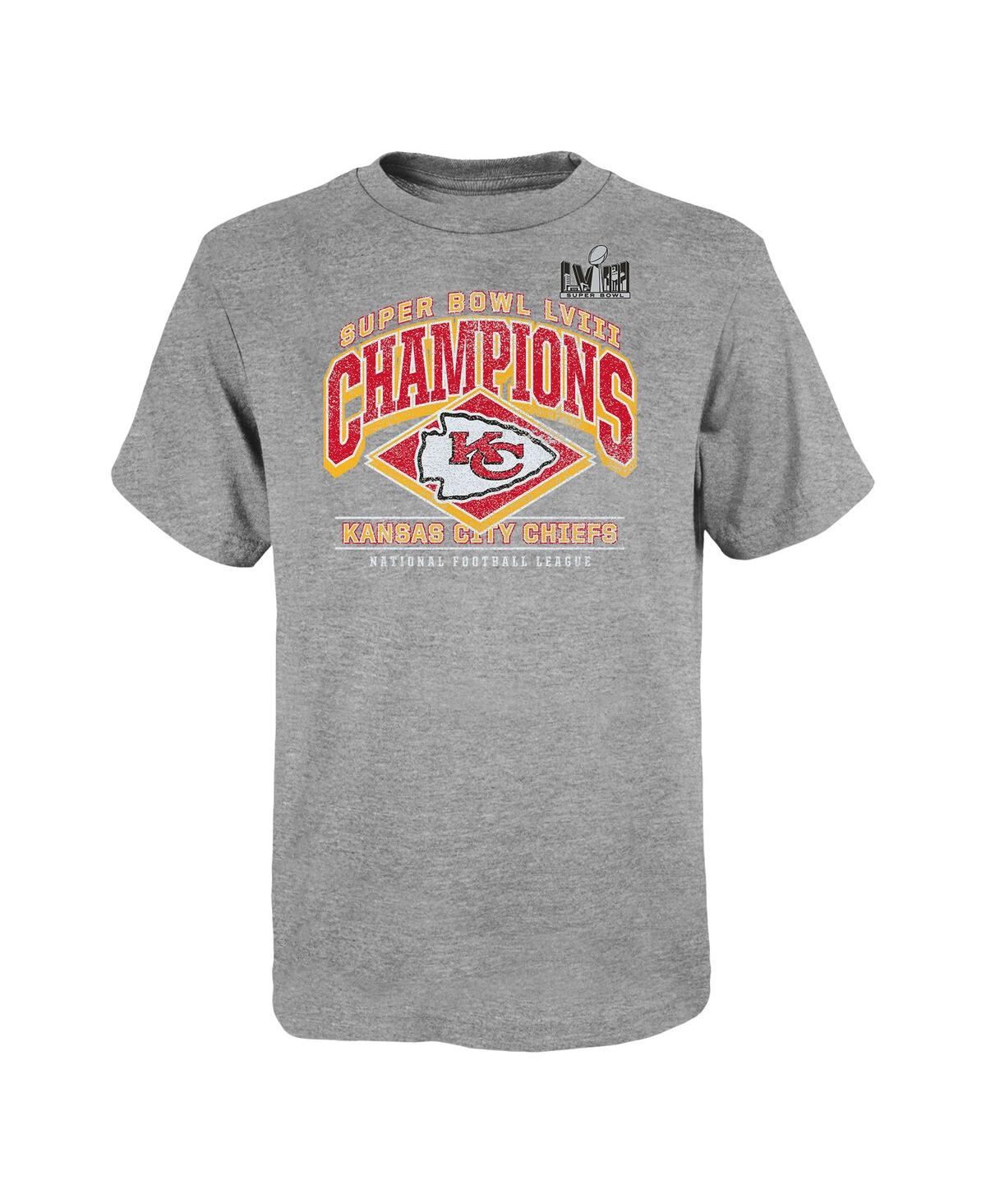 Shop Outerstuff Big Boys Heather Gray Kansas City Chiefs Super Bowl Lviii Champions Historic Win T-shirt