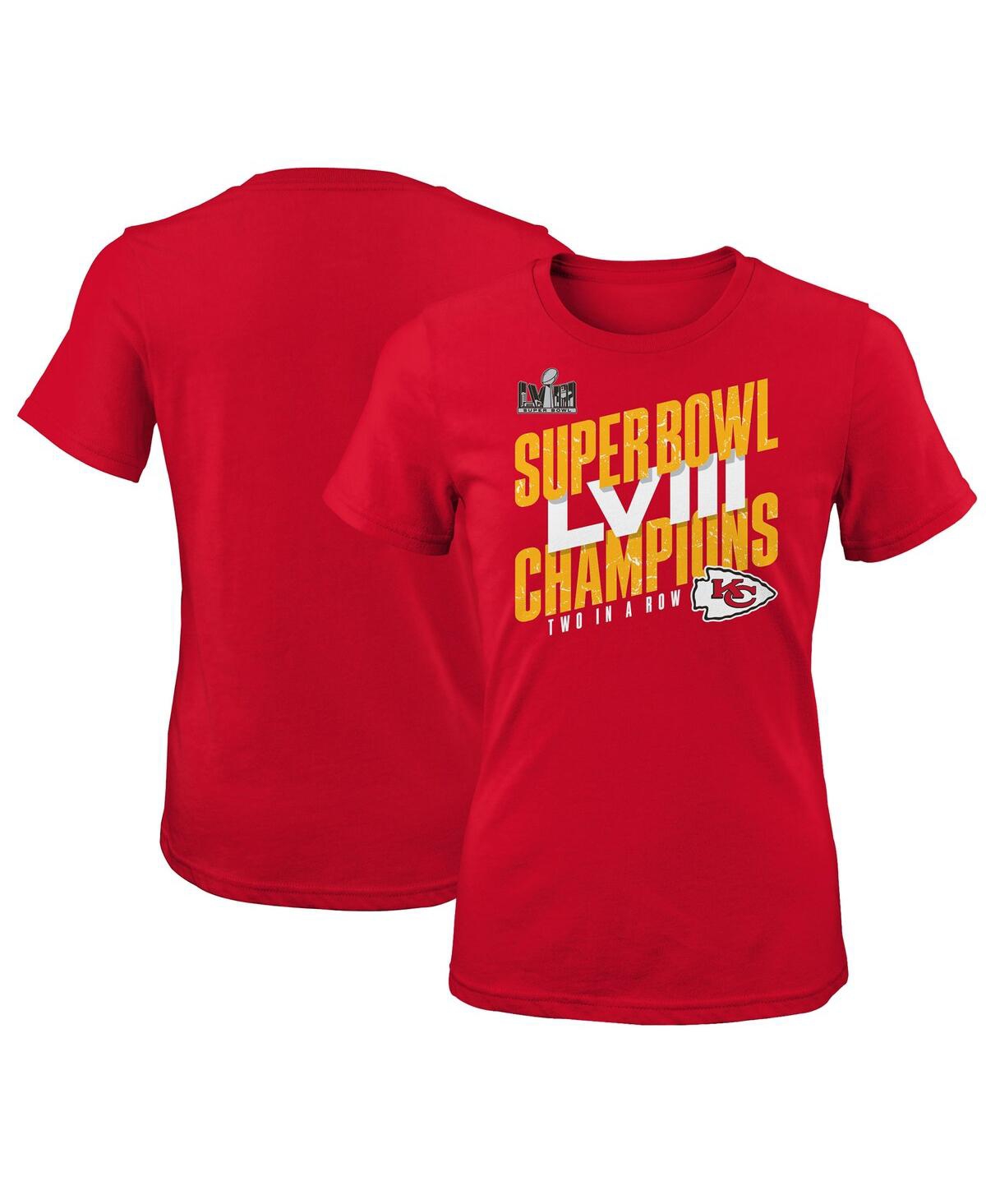 Shop Outerstuff Big Girls Red Kansas City Chiefs Super Bowl Lviii Champions Iconic Victory T-shirt