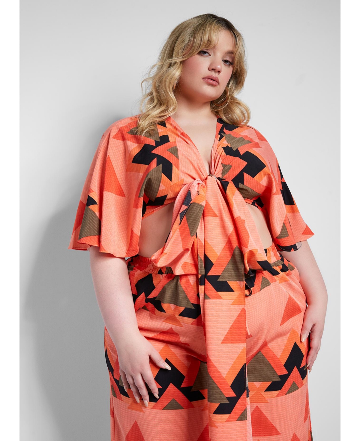 Women's Plus Size Wrap Crop Top - Orange
