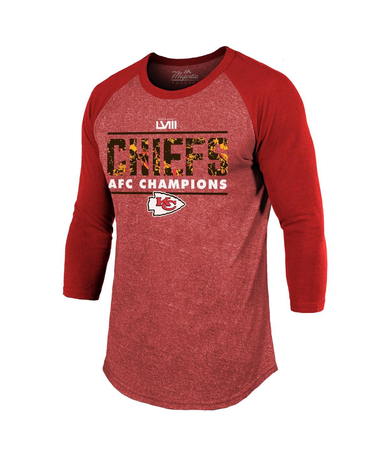 Shop Majestic Men's  Threads Red Kansas City Chiefs 2023 Afc Champions Tri-blend Raglan 3/4-sleeve T-shirt