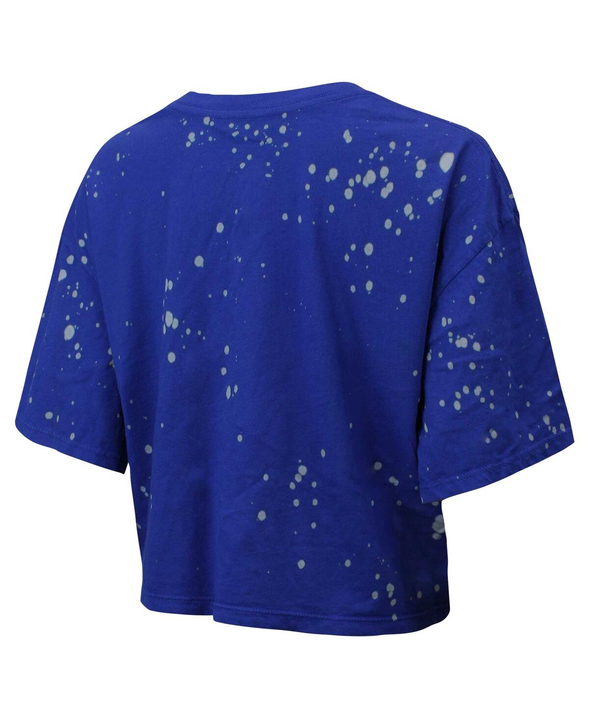 Shop Majestic Women's  Threads Royal Distressed Los Angeles Rams Bleach Splatter Notch Neck Crop T-shirt