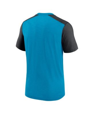 Men's Heathered Blue, Heathered Black Carolina Panthers Color Block Team Name T-shirt
