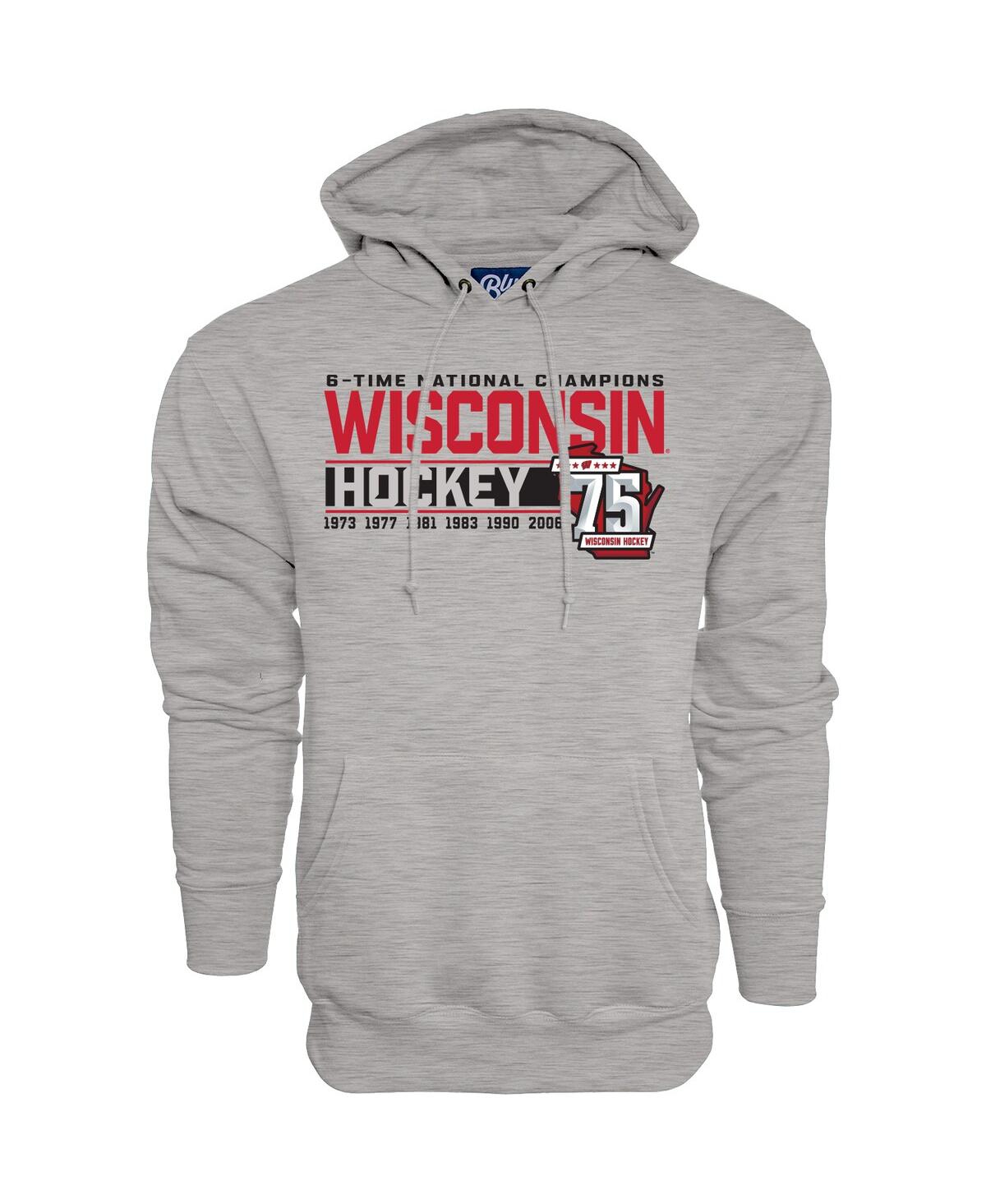 Shop Blue 84 Men's  Heather Gray Wisconsin Badgers Men's Hockey 75th Season And Six-time National Champion