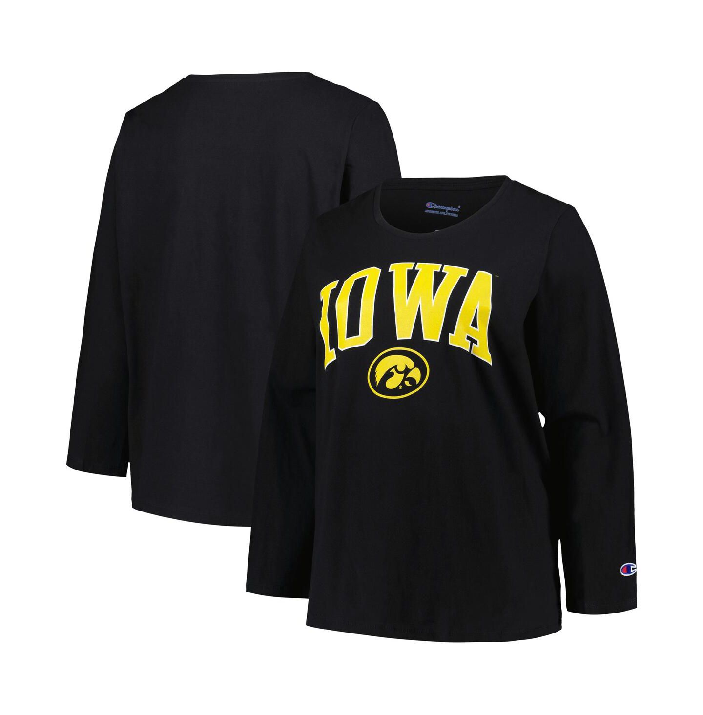 Женская футболка Profile Black Iowa Hawkeyes Plus Size Arch Over Logo Scoop Neck Long Sleeve — фото 1