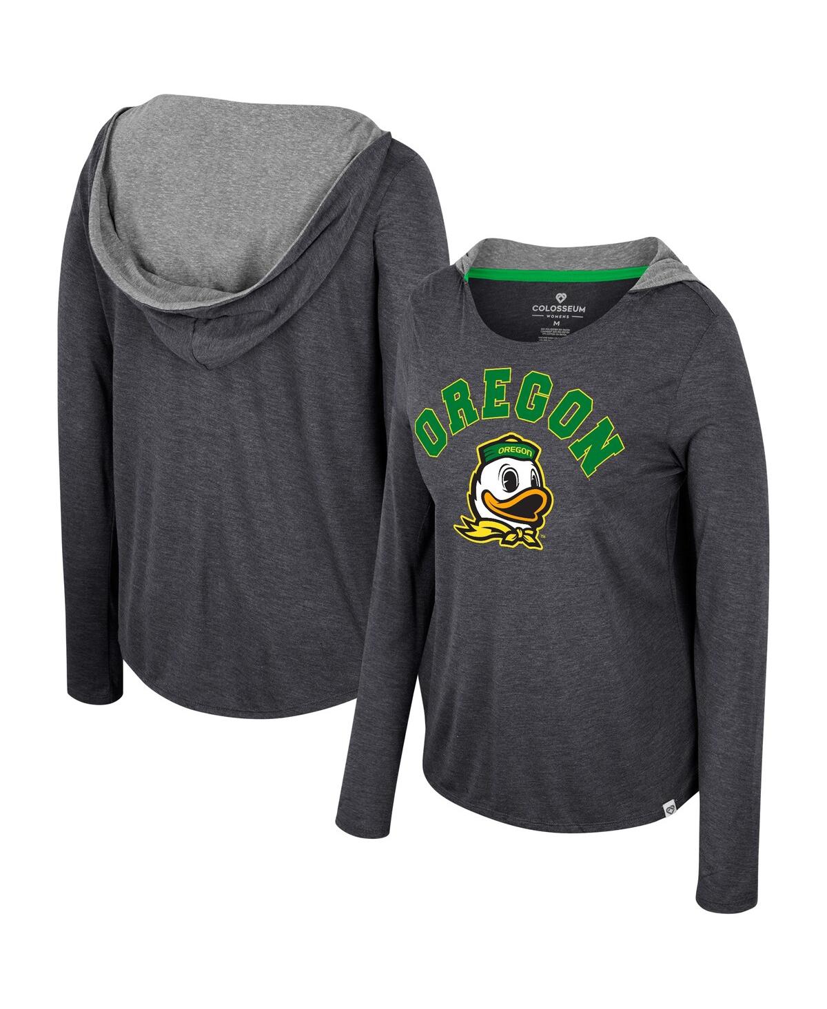 Shop Colosseum Women's  Black Oregon Ducks Distressed Heather Long Sleeve Hoodie T-shirt