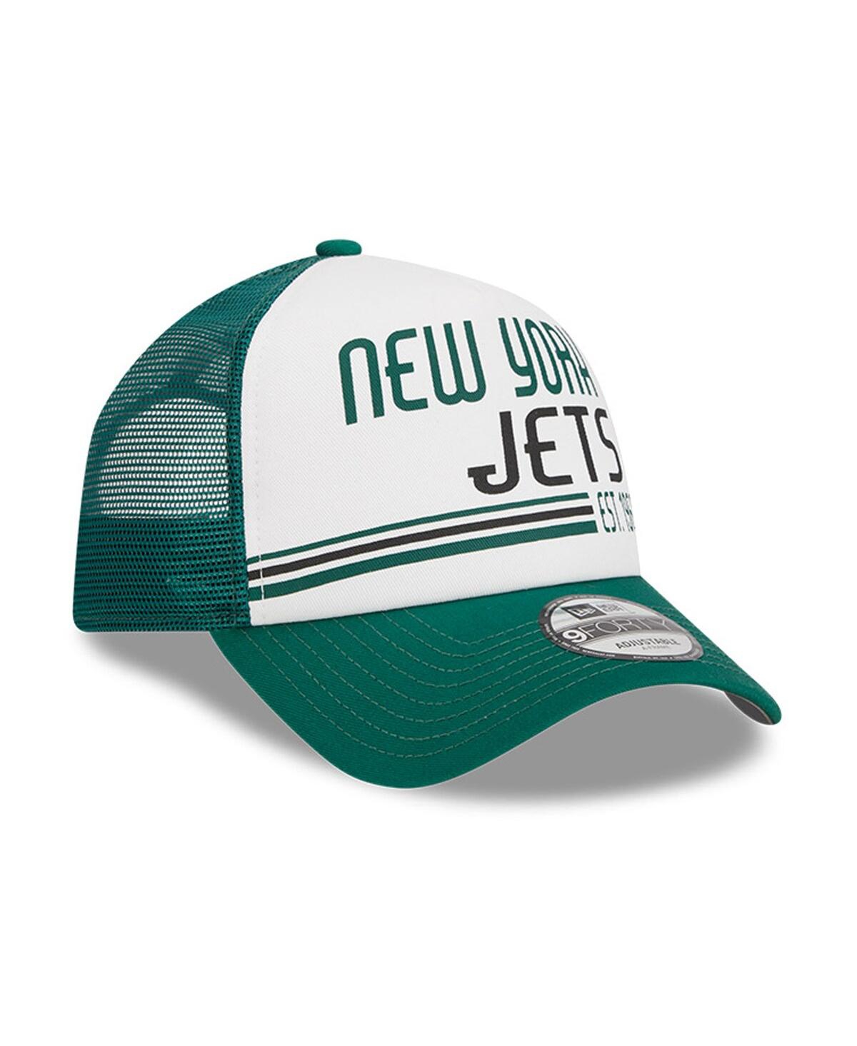 New Era Men's  White, Green New York Jets Stacked A-frame Trucker 9forty Adjustable Hat In White,green