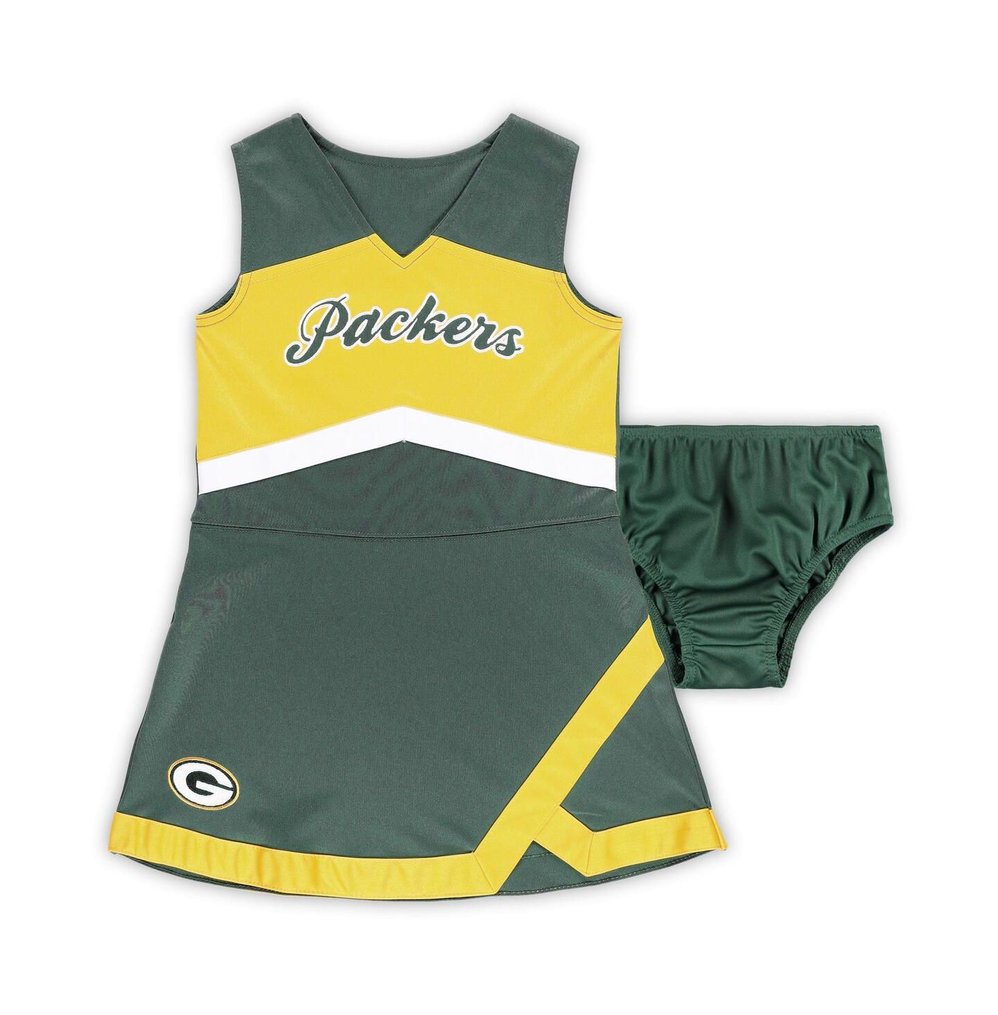 Платья Outerstuff Green Green Bay Packers Two-Piece Cheer Captain Jumper Dress with Bloomers Set для девочек — фото 1
