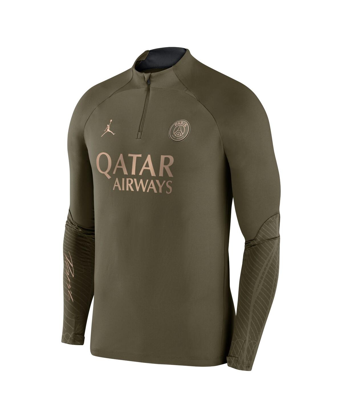 Men's JordanParis Saint-Germain 2023/24 Fourth Strike Drill Performance Quarter-Zip Long Sleeve Top - Olive