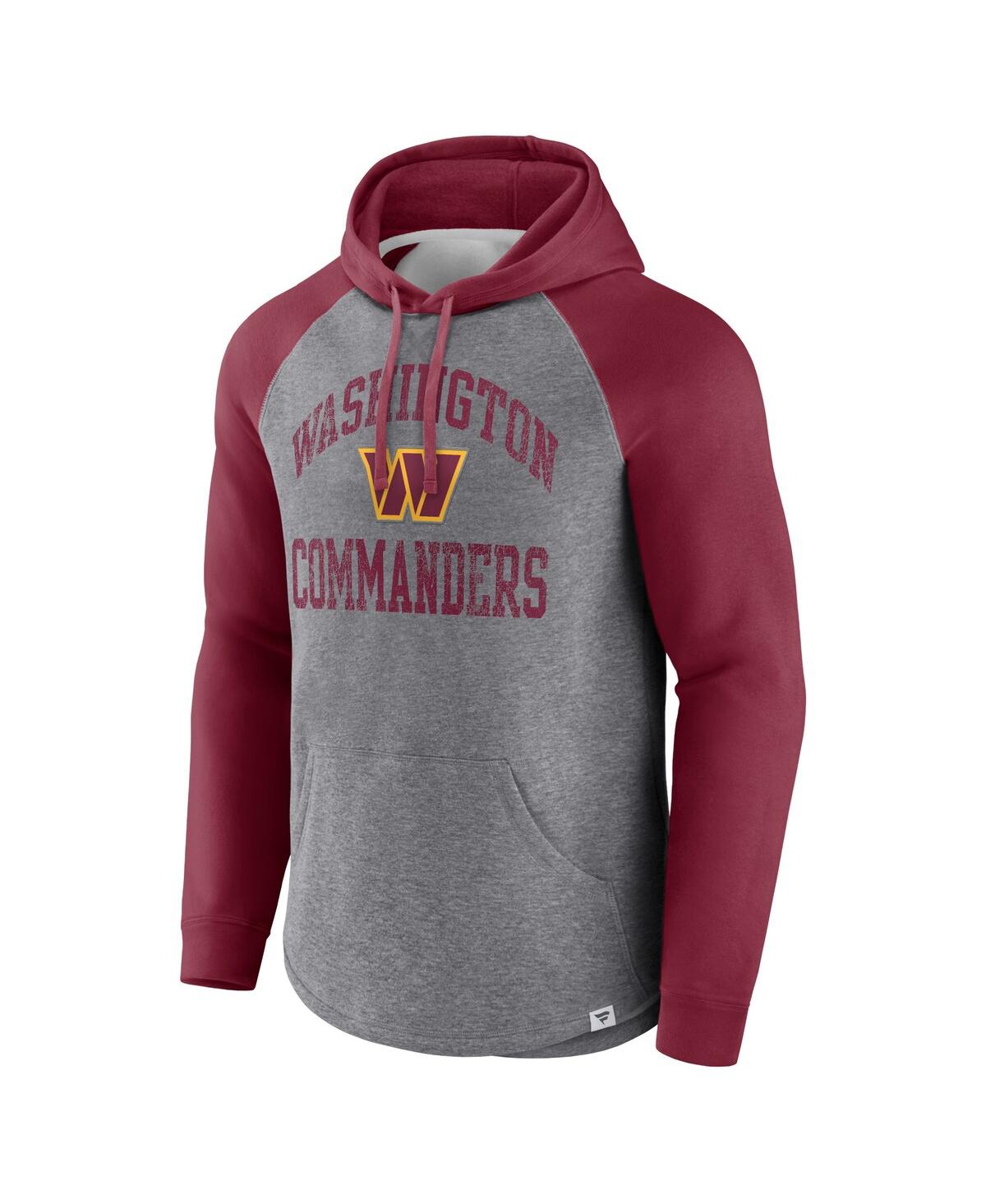 Men's FanaticsDistressed Washington Commanders Favorite Arch Raglan Pullover Hoodie - Heather Gray