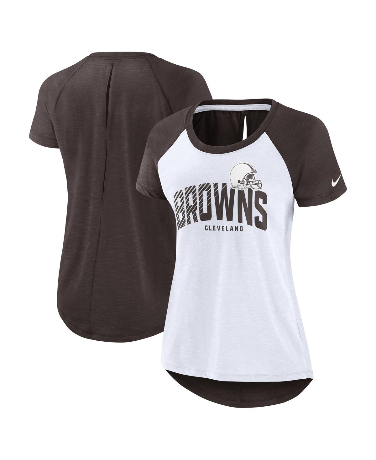 Women's Nike White, Brown Cleveland Browns Back Slit Lightweight Fashion T-shirt - White, Heather Scarlet