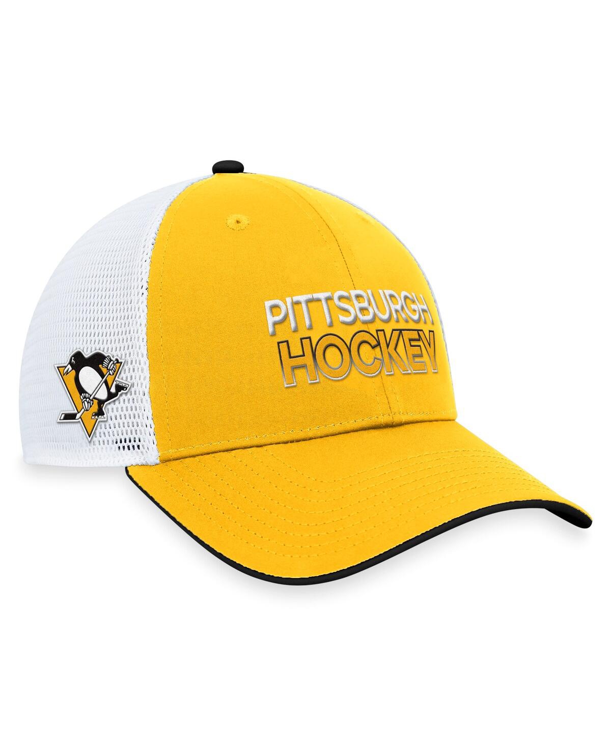 Shop Fanatics Men's  Gold Pittsburgh Penguins Authentic Pro Rink Trucker Adjustable Hat