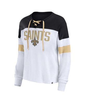 Women's White, Black New Orleans Saints Plus Size Even Match Lace-Up Long Sleeve V-Neck Top
