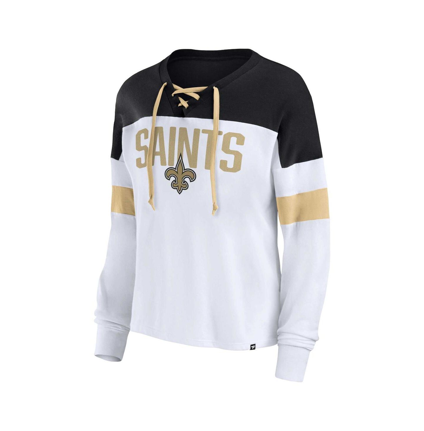 Женский топ Fanatics White, Black New Orleans Saints Plus Size Even Match Lace-Up Long Sleeve V-Neck — фото 2