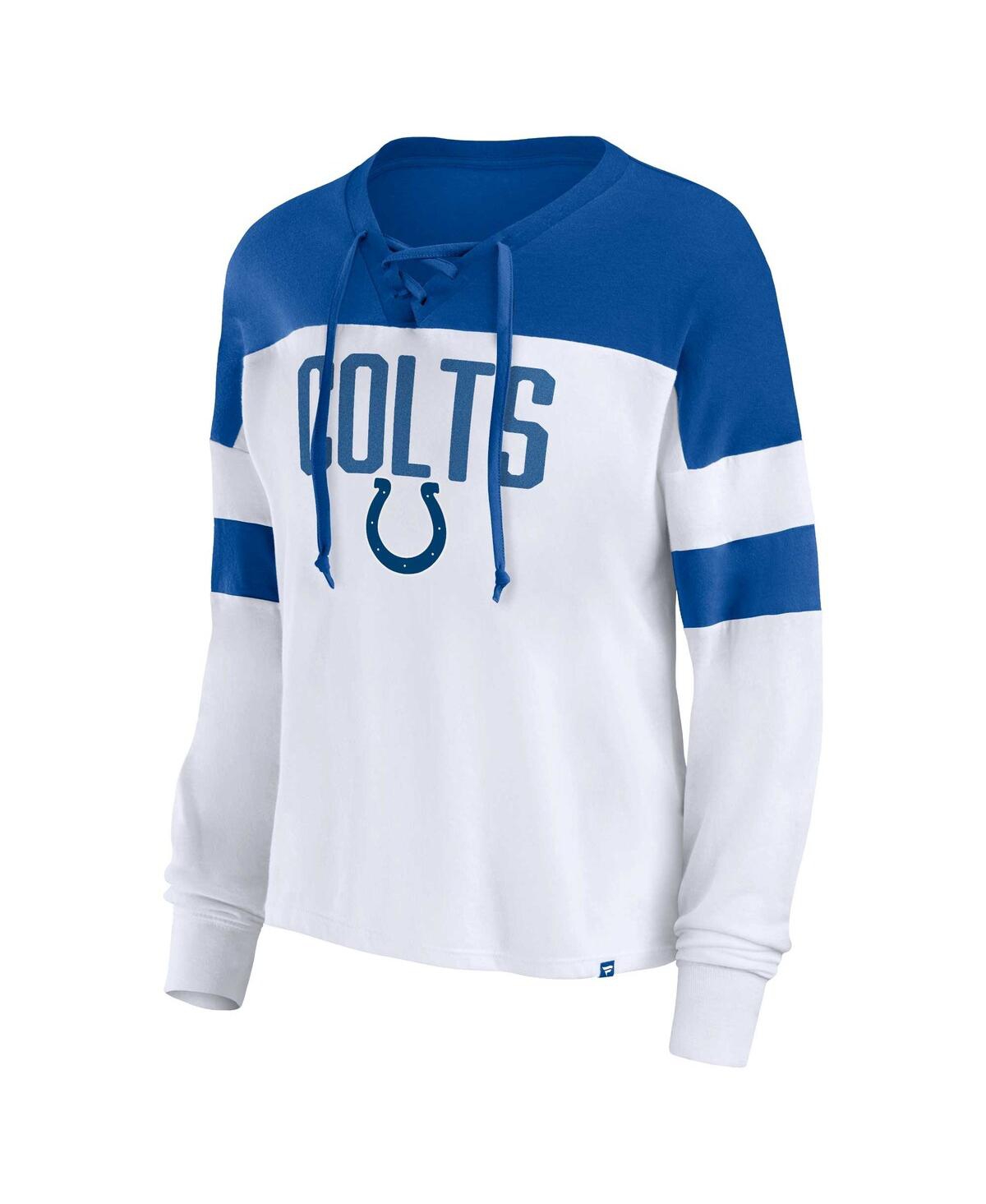 Women's Fanatics Royal Indianapolis Colts Plus Size Even Match Lace-Up Long Sleeve V-Neck Top - Royal