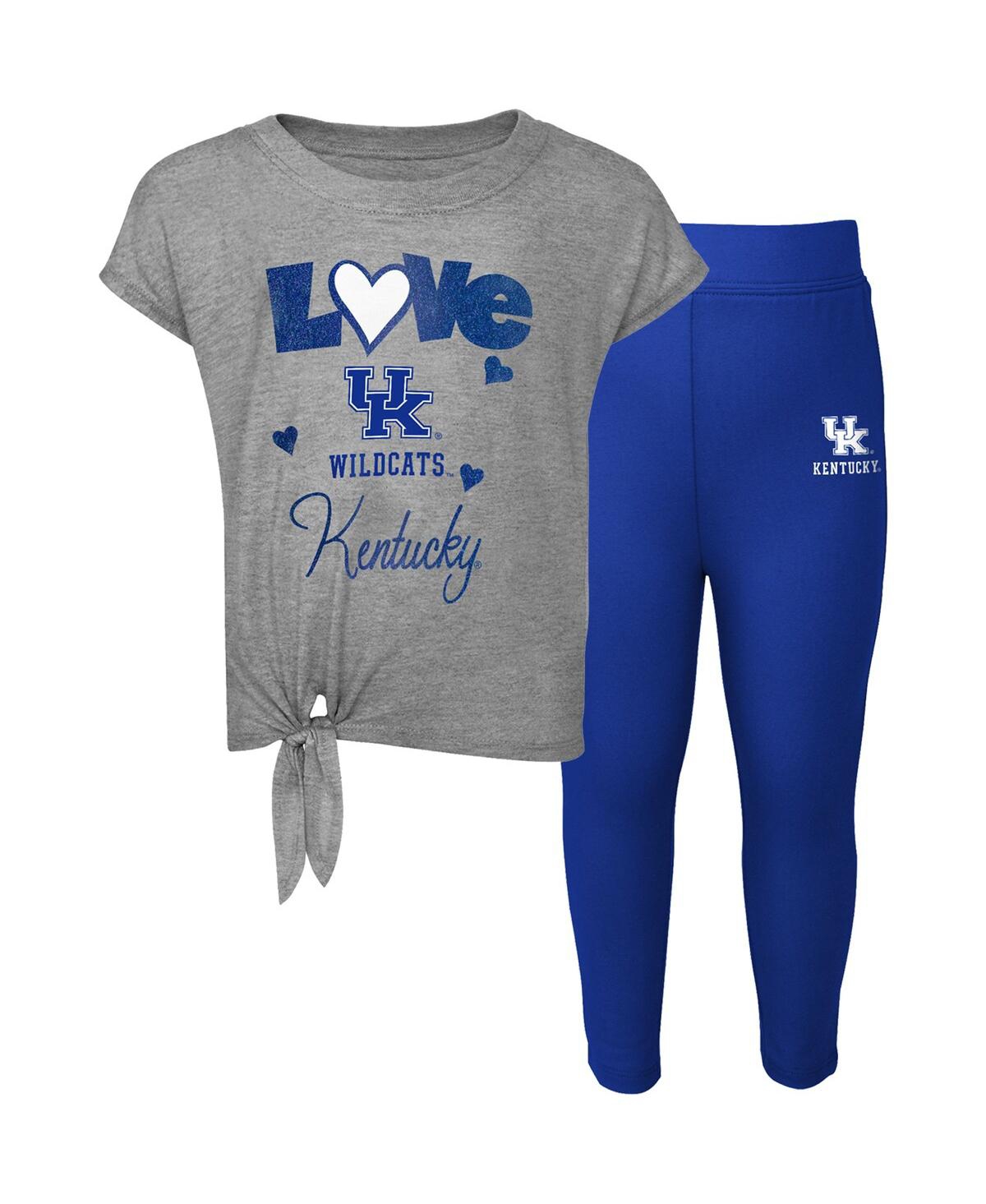 Shop Outerstuff Baby Boys And Girls Heather Gray, Royal Kentucky Wildcats Forever Love T-shirt And Leggings Set In Heather Gray,royal