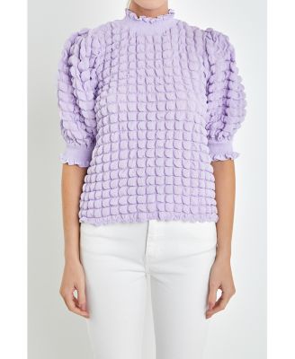 Women's Textured Mock Neck Short Sleeve Blouse