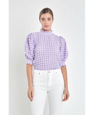 Women's Textured Mock Neck Short Sleeve Blouse