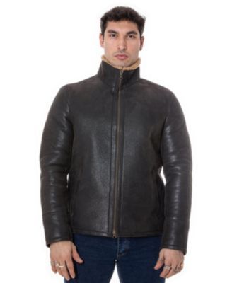 Men's Shearling Casual Jacket, Vintage Like Brown with Ginger Curly Wool