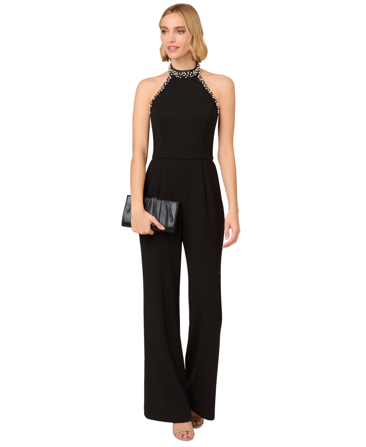 Adrianna Papell Women's Embellished Wide-leg Jumpsuit In Black