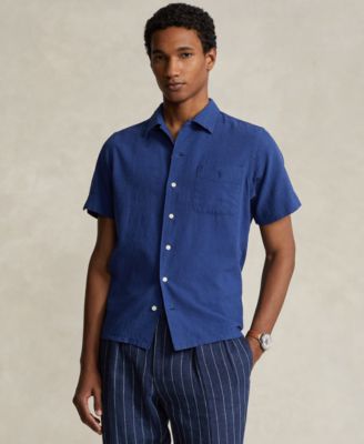 폴로 랄프로렌 Polo Ralph Lauren Mens Classic-Fit Linen-Cotton Camp Shirt,Beach Royal
