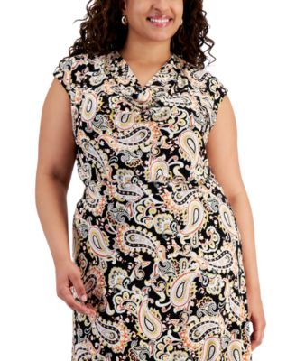 Kasper - Plus Size Paisley-Print Cowlneck Blouse