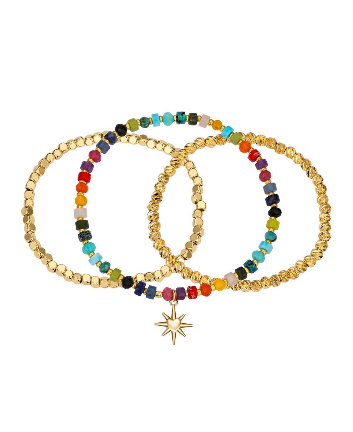 Shop Unwritten Multi Color Stone And 14k Gold Plated Heart Stretch Bracelet Set