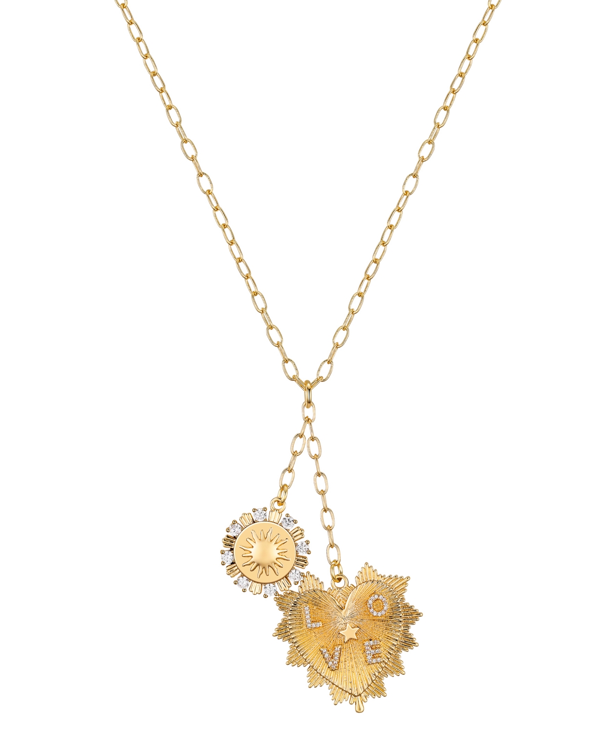 Cubic Zirconia Love Heart, Sun Pendant Y-Necklace - Gold
