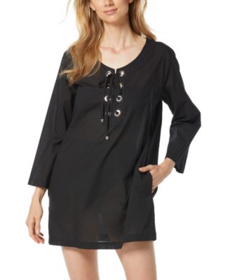 michael kors lace up dress Michael Kors Women's Cotton Lace-Up Cover-Up Dress