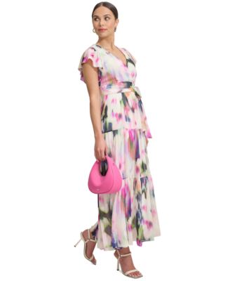 DKNY Women's Chiffon Flutter-Sleeve Tie-Waist Dress 