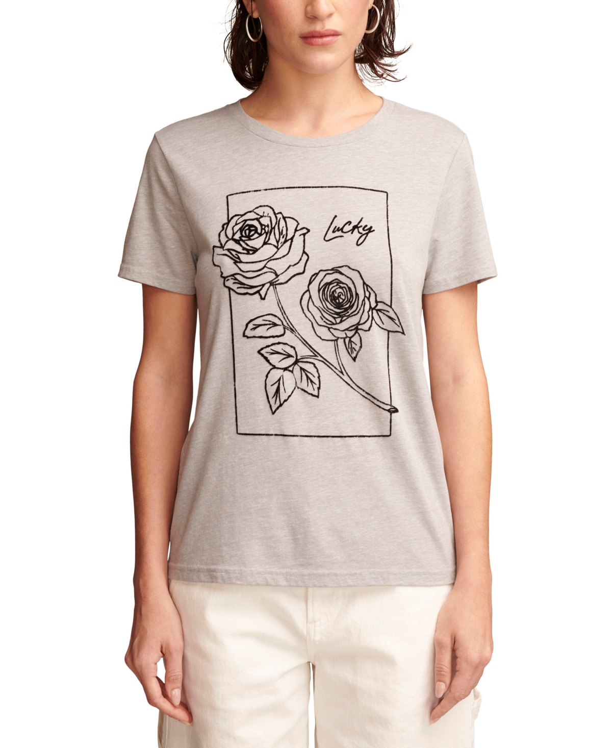 Shop Lucky Brand Women's Rose Graphic Classic T-shirt In Light Heather Grey