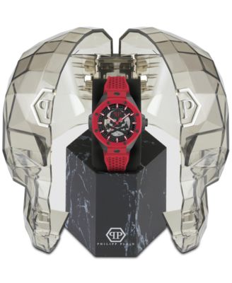 Men's Automatic Skeleton Royal Red Silicone Strap Watch 46mm