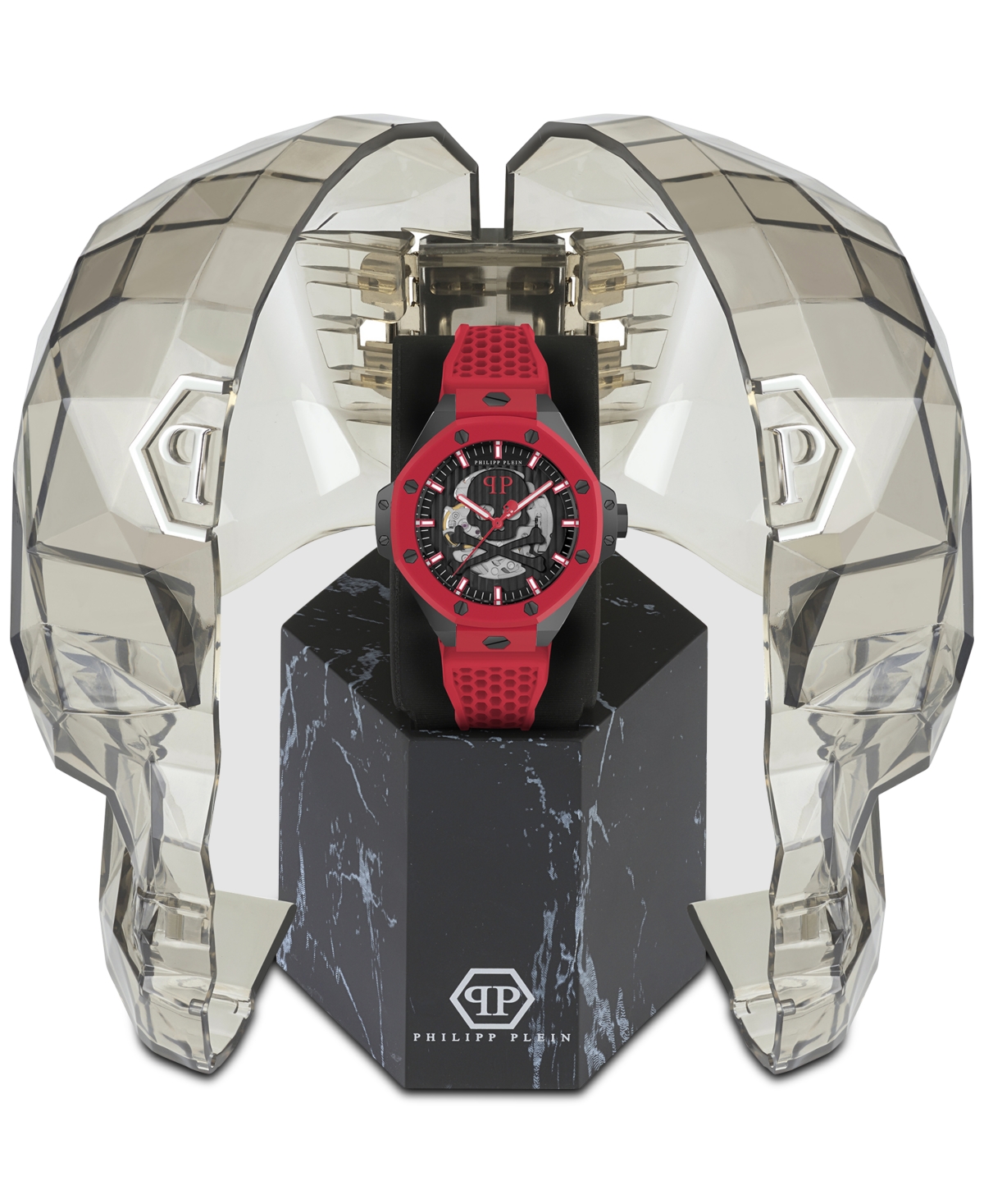 Shop Philipp Plein Men's Automatic Skeleton Royal Red Silicone Strap Watch 46mm In Black