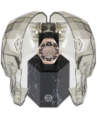 Men's Automatic Skeleton Royal Black Silicone Strap Watch 46mm