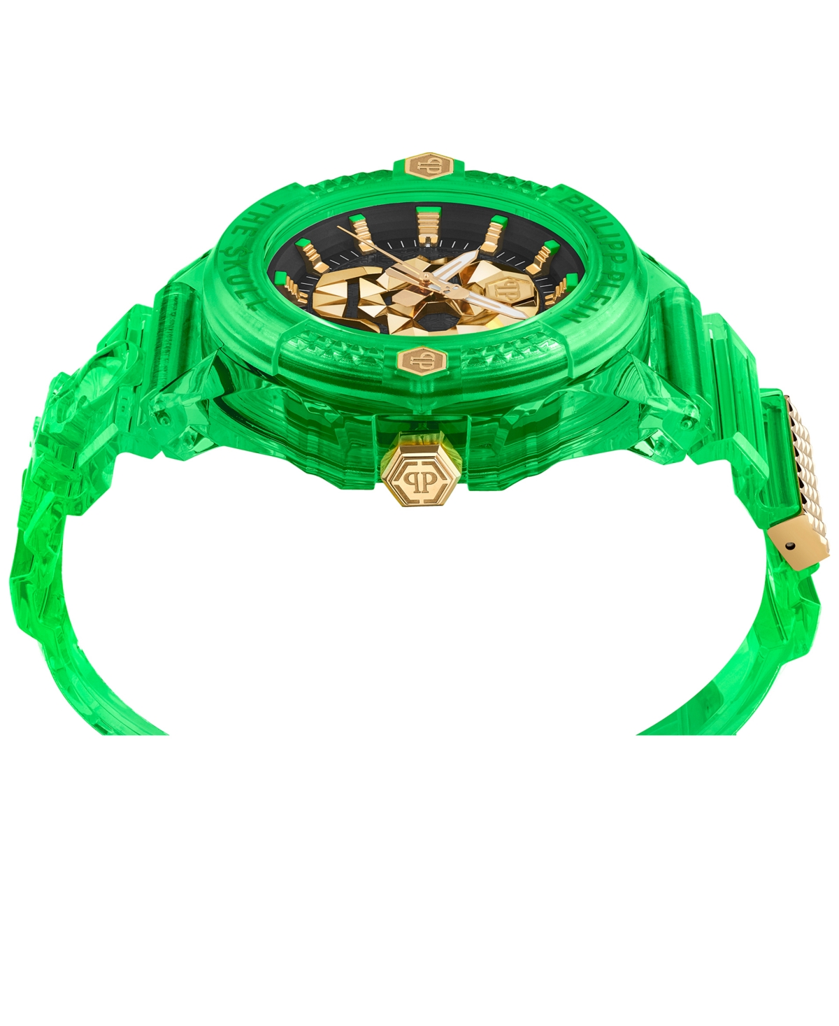 Philipp Plein Unisex The Skull Scuba Duba Green Silicone Strap Watch 44mm In Green