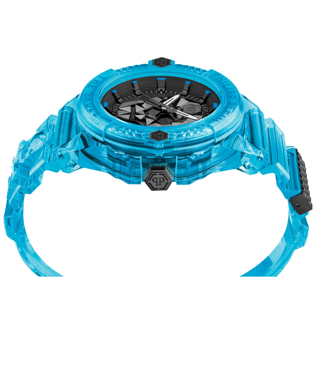 Shop Philipp Plein Unisex The Skull Scuba Duba Blue Silicone Strap Watch 44mm