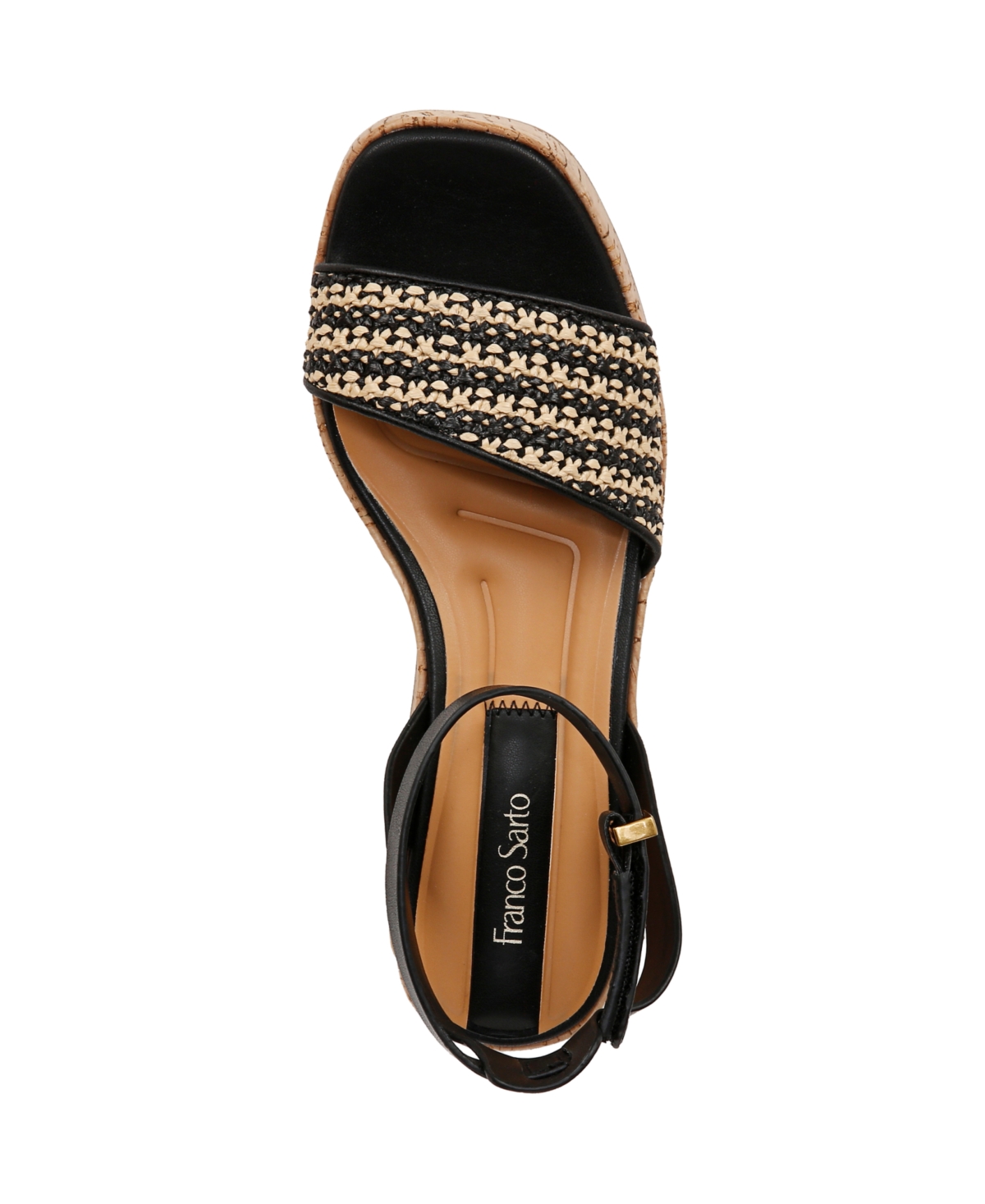 Franco Sarto Women's Terry Ankle Strap Platform Sandals -Black Raffia/Faux Leather
