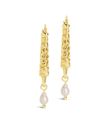 Gold-Tone or Silver-Tone Drop Cultured Freshwater Pearl Sylvie Statement Hoops