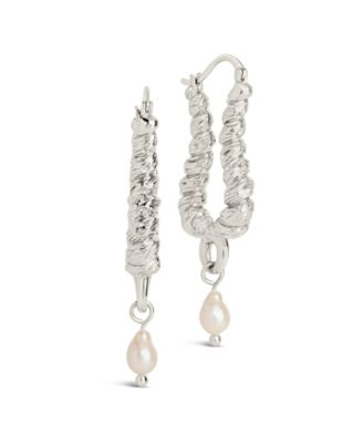 Gold-Tone or Silver-Tone Drop Cultured Freshwater Pearl Sylvie Statement Hoops