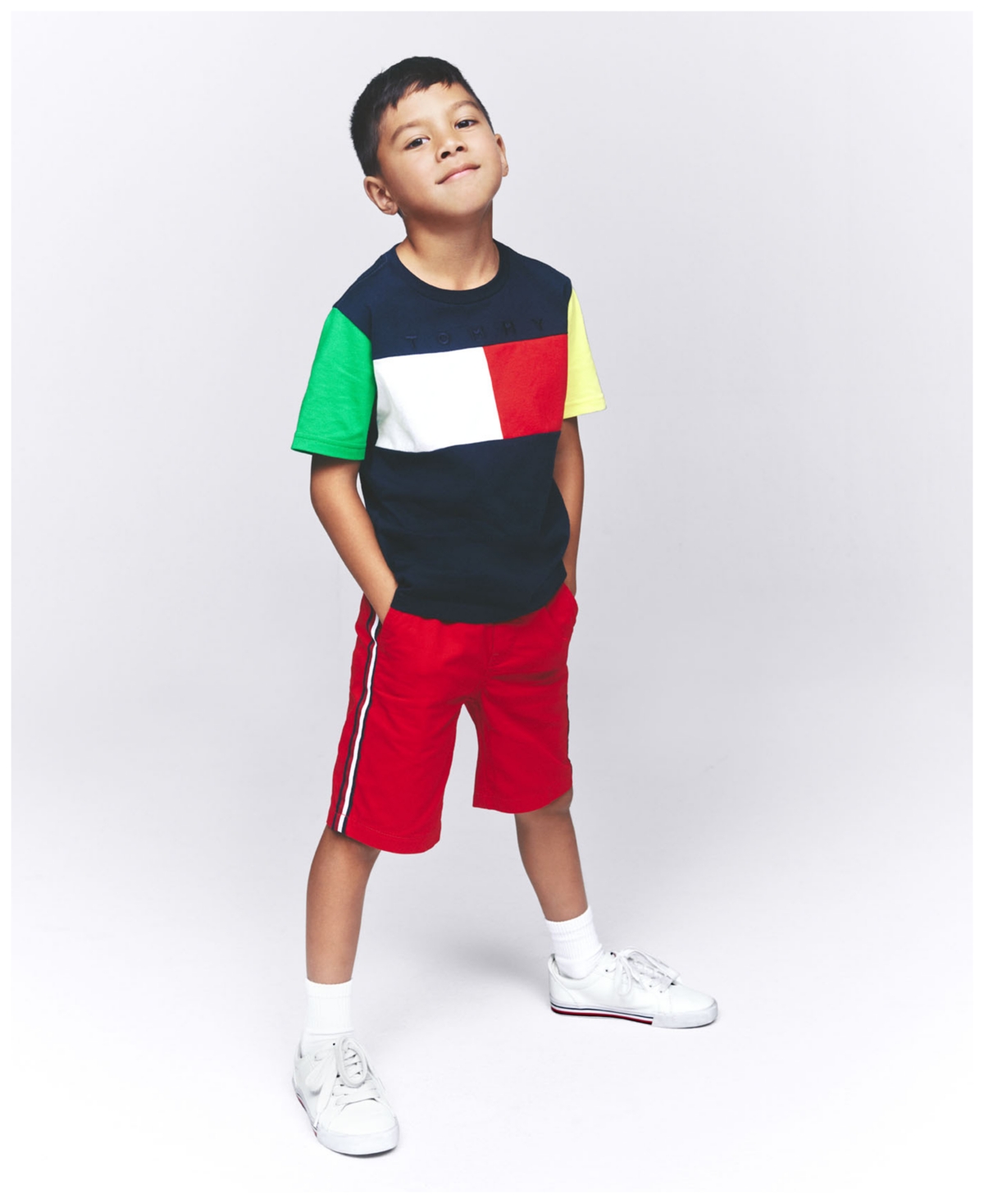 Shop Tommy Hilfiger Little Boys Signature Stripe Pull-on Shorts In Tommy Red