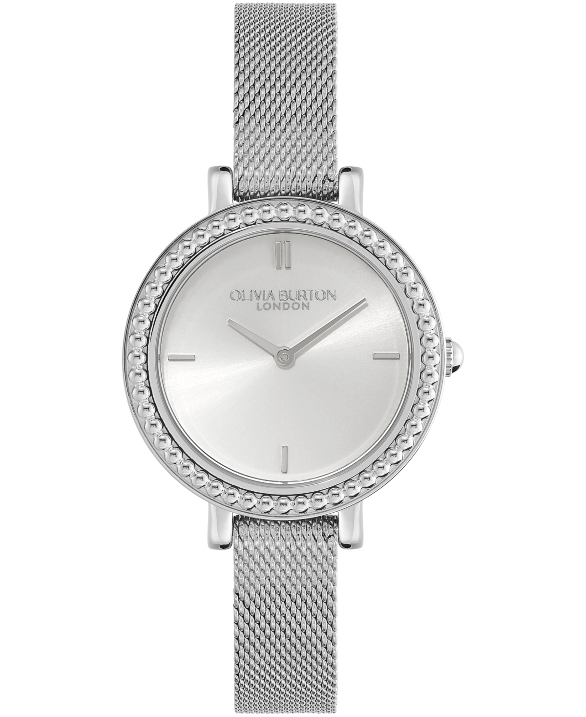 Women's Vintage-Like Bead Silver-Tone Stainless Steel Mesh Watch 30mm - Silver