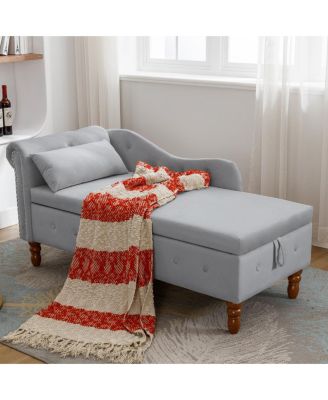 Velvet Chaise Lounge with Storage & Pillow