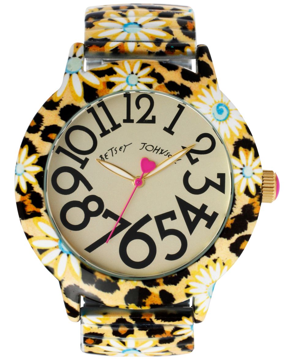 Betsey Johnson Womens Leopard Daisy Printed Stainless Steel Expansion