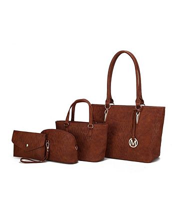 MKF Collection Edelyn Signature M-Embossed 4-Piece Tote Handbag Set - (Color Camel)