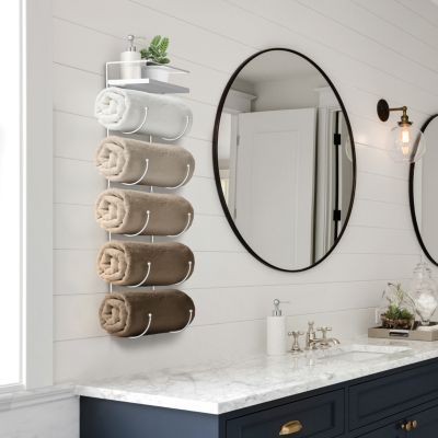 Wall Mounted Towel Rack With Shelf - White