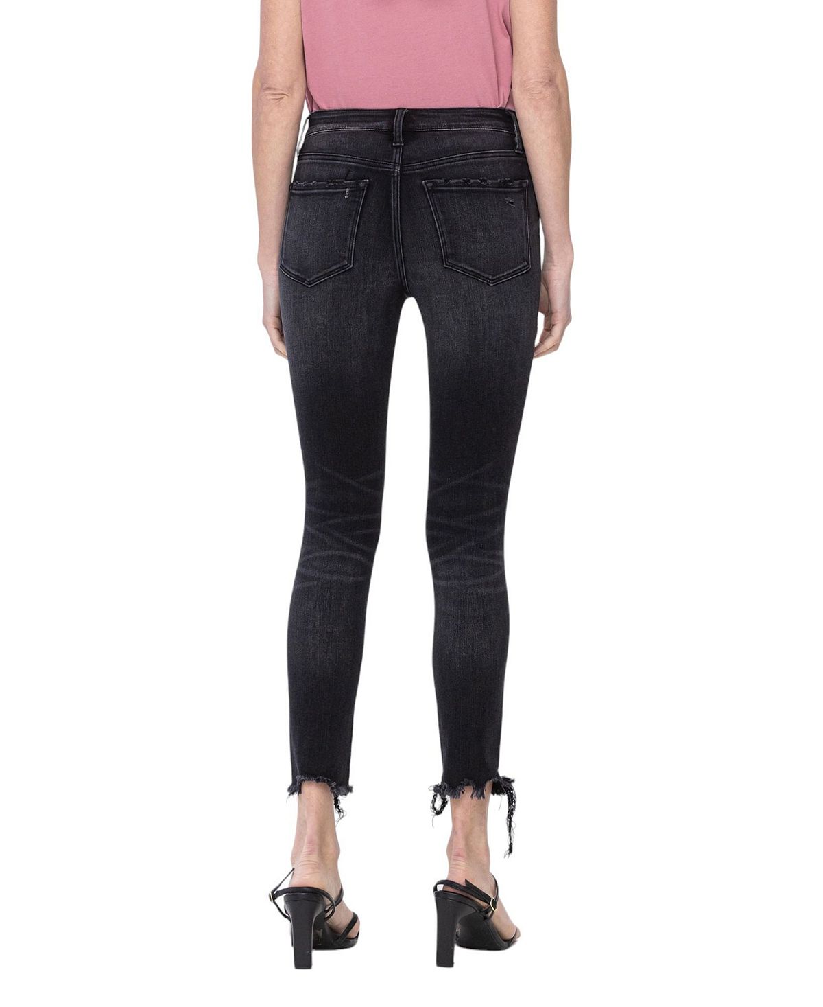 Flying Monkey Women's Mid Rise Cropped Raw Hem Skinny Jeans view 3 — MAYCSS fashion products