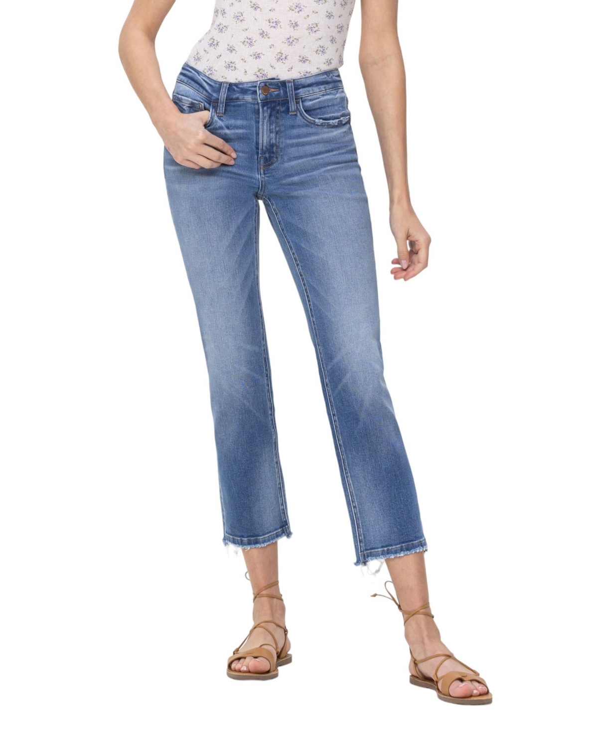 Women's Mid Rise Cropped Step Hem Straight Jeans - Stately blue
